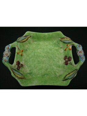 James Kent Square Bon Bon Trinket Dish Handled Hand Painted Floral Berry England